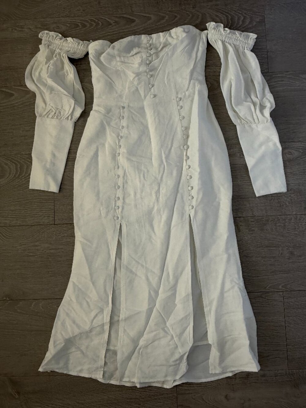 Lani The Label White Off Shoulder Button Front Midi Dress XS